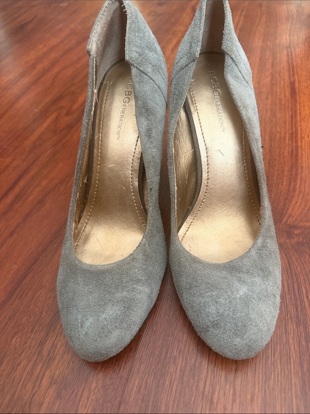 BCBGeneration Taupe Suede Round-Toe Pumps